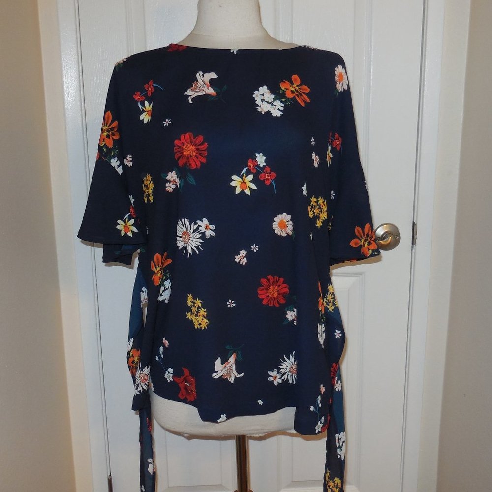 Pleione loose fitting floral blouse BLUE